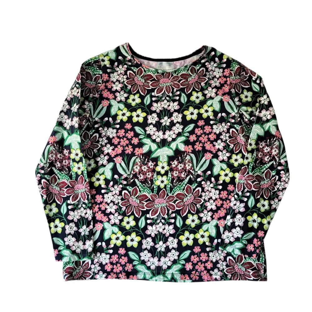 Talbots Plus X Long Sleeve Floral Print T-Shirt Top Women's 14W 16W Cotton Tee‎